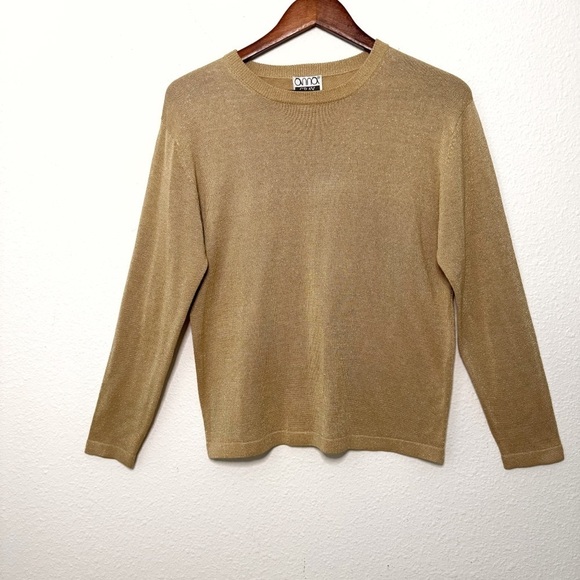 Anna Gray Vintage 1987 Women Silk Gold shimmering stretch sweatshirt size M - Picture 2 of 8